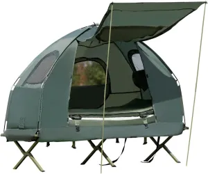 1-Person Portable Camping Tent Cot,4-in-1Foldable Camping Ten with Air Mattress & Sleeping Bag,Folding Off Ground Elevated Tent, Waterproof Elevated Camping Tent Combo with Carry Bag
