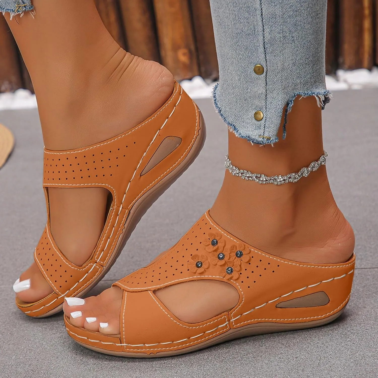 2025 Orthopedic Sandals for Women Comfortable Ladies Dress Walking Footwear with Arch Support Breathable Non-Slip Wedge Heel Shoe Summer Beach Vacation Slippers Fashion Open Toe Soft Sole Slides