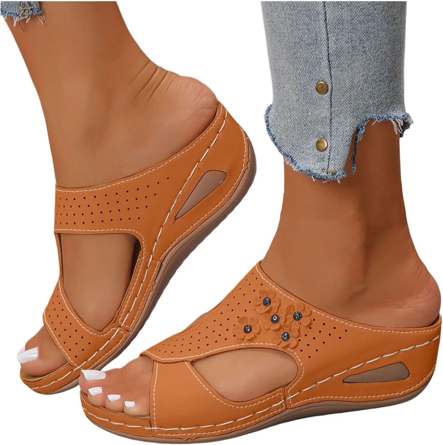 2025 Orthopedic Sandals for Women Comfortable Ladies Dress Walking Footwear with Arch Support Breathable Non-Slip Wedge Heel Shoe Summer Beach Vacation Slippers Fashion Open Toe Soft Sole Slides