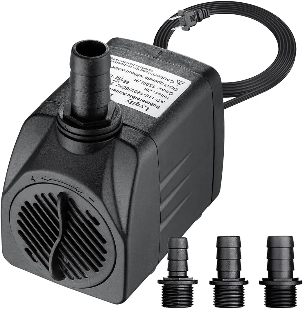 400GPH Ultra Quiet 1500L/H 25W Submersible Water Pump with 6.6ft High Lift for Fountains, Hydroponics, Ponds, Aquariums, Fish Tank