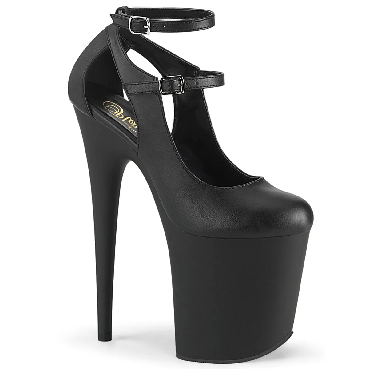 8 Inch Heel FLAMINGO-850 Black Faux Leather