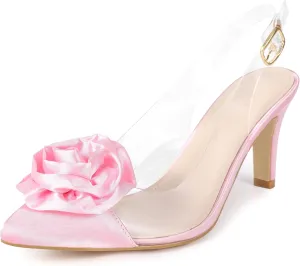 Allegra K Women's Clear Flower Stiletto Heel Sandals Pointed Toe Slingback Pumps