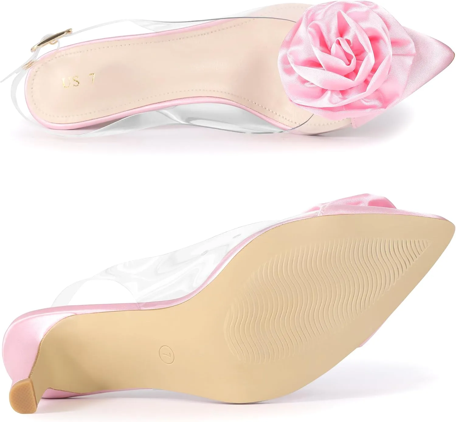 Allegra K Women's Clear Flower Stiletto Heel Sandals Pointed Toe Slingback Pumps