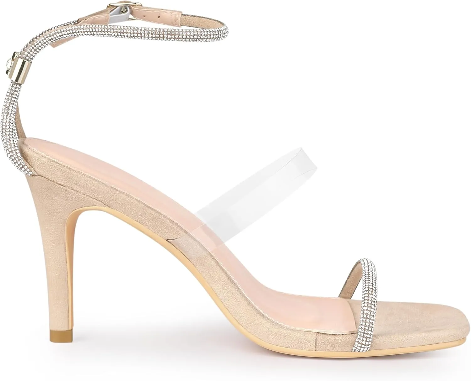 Allegra K Women's Diamond Heels Square Toe Ankle Strap Stiletto Heels Sandal