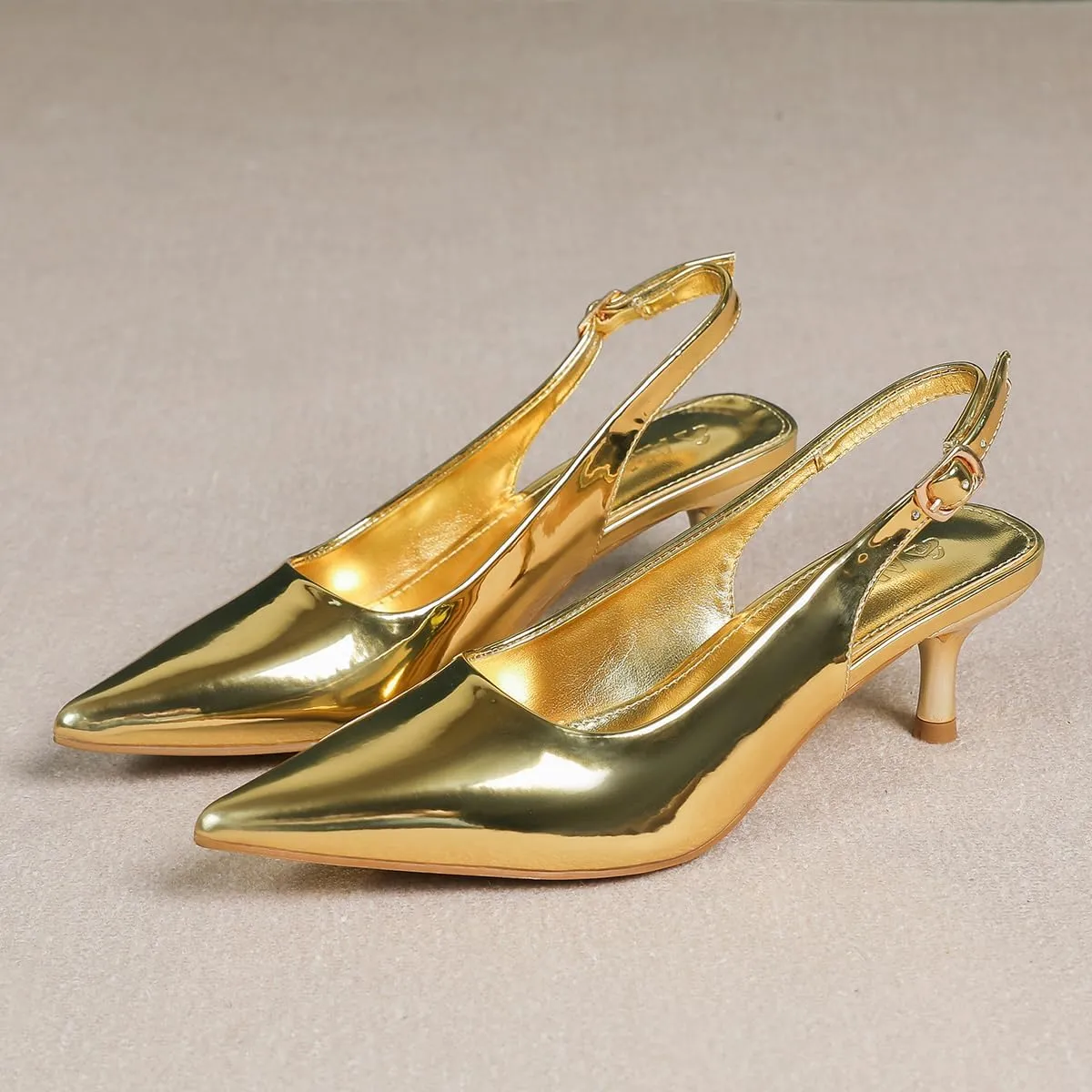 Amoji Women's 2 Inch Pointed Toe Low Kitten Heel Slingback Pump Party Wedding Dress Shoes FZ321