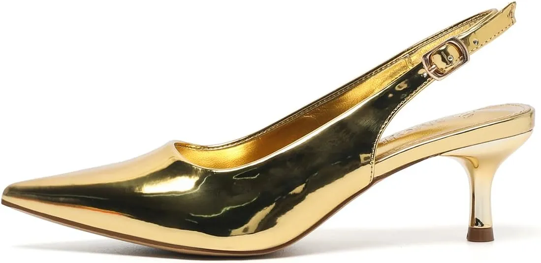 Amoji Women's 2 Inch Pointed Toe Low Kitten Heel Slingback Pump Party Wedding Dress Shoes FZ321