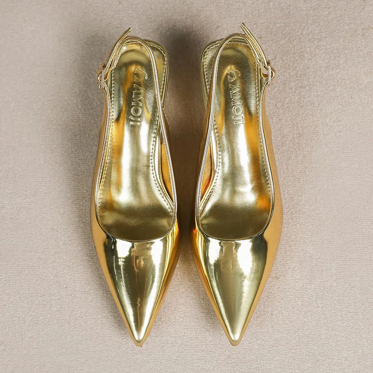 Amoji Women's 2 Inch Pointed Toe Low Kitten Heel Slingback Pump Party Wedding Dress Shoes FZ321