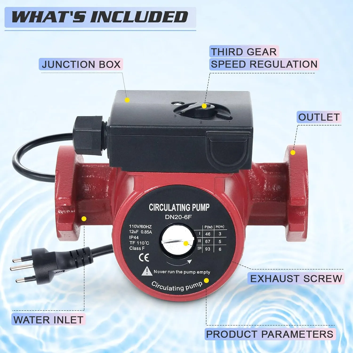 BACOENG 115V Flanged 3-Speed Recirculating Pump, Hot Water Circulation Pump for Water Heater System