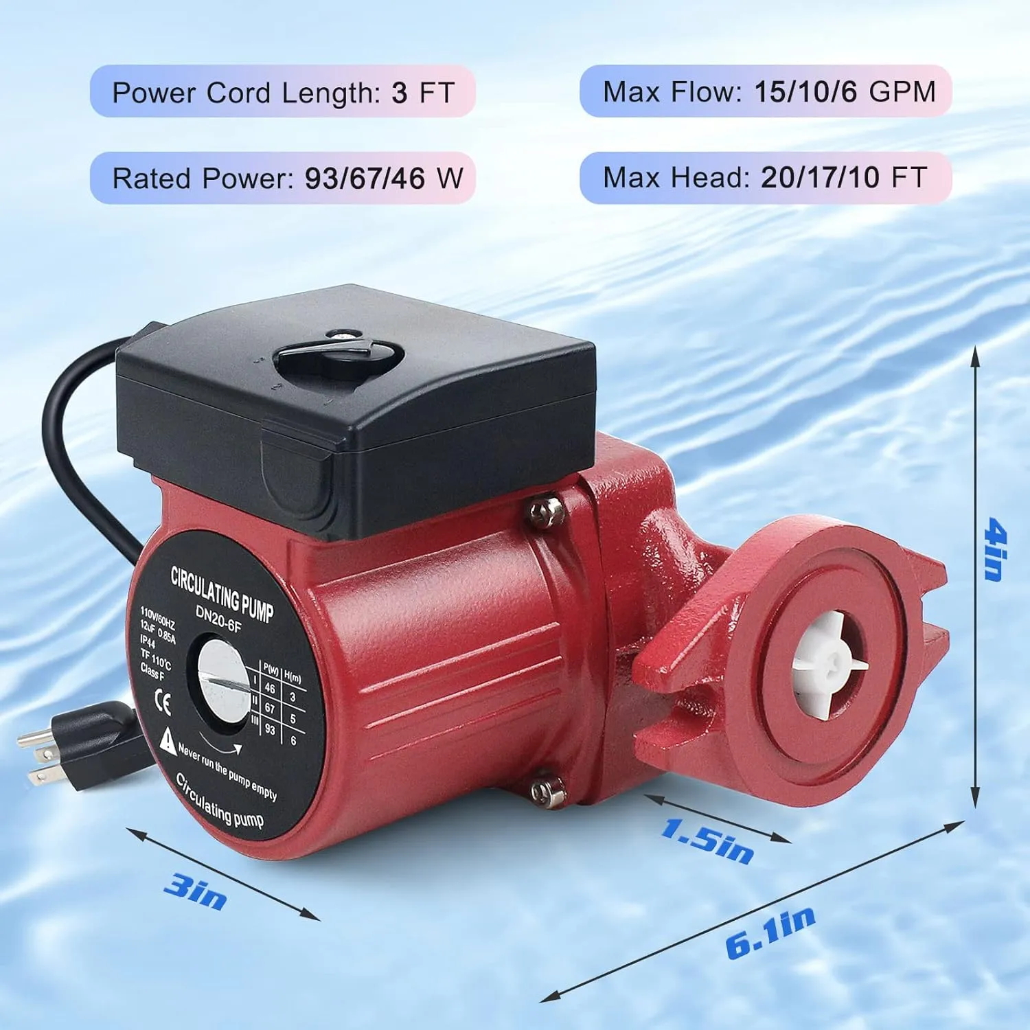 BACOENG 115V Flanged 3-Speed Recirculating Pump, Hot Water Circulation Pump for Water Heater System