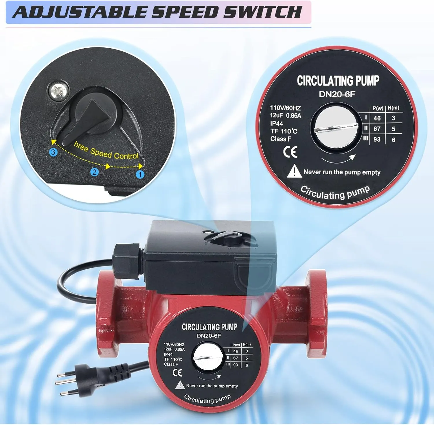BACOENG 115V Flanged 3-Speed Recirculating Pump, Hot Water Circulation Pump for Water Heater System