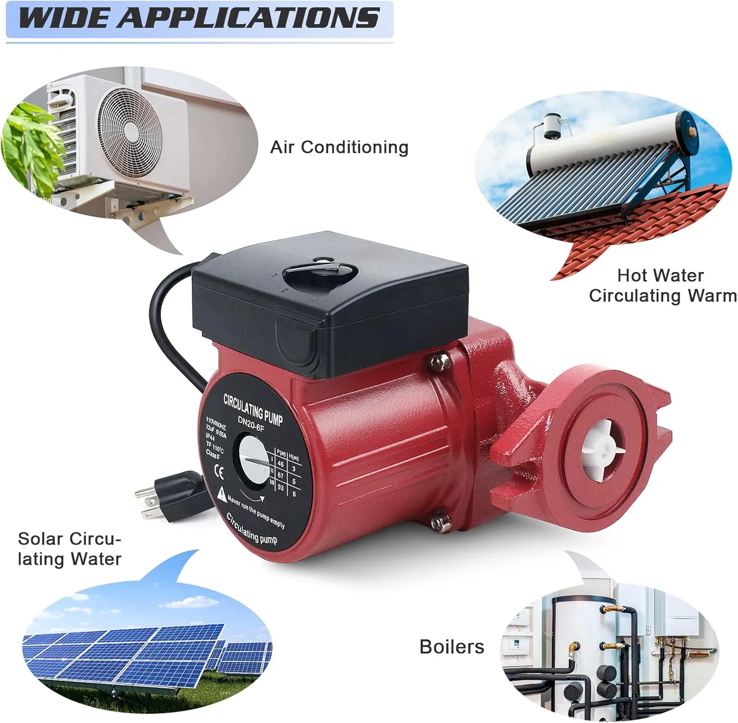 BACOENG 115V Flanged 3-Speed Recirculating Pump, Hot Water Circulation Pump for Water Heater System
