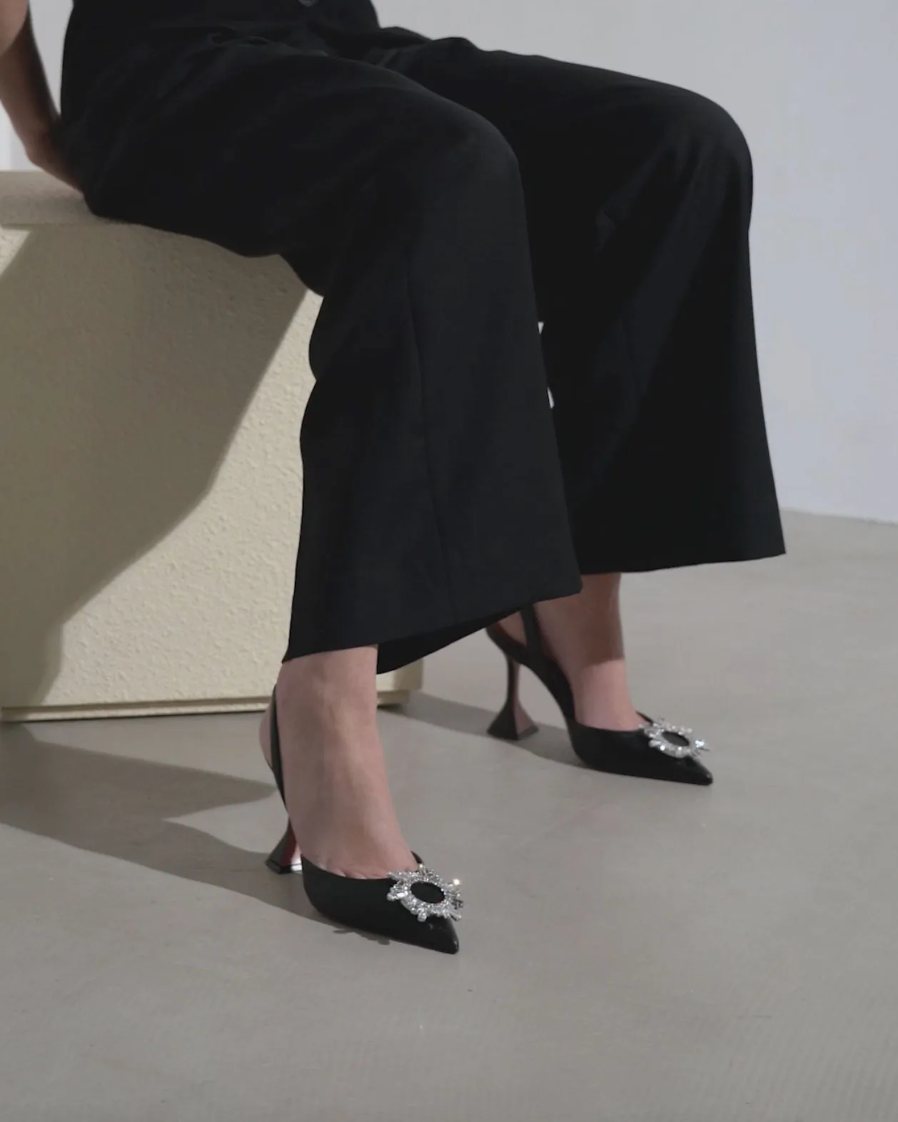 Begum sling 95 crystal embellished black leather pumps