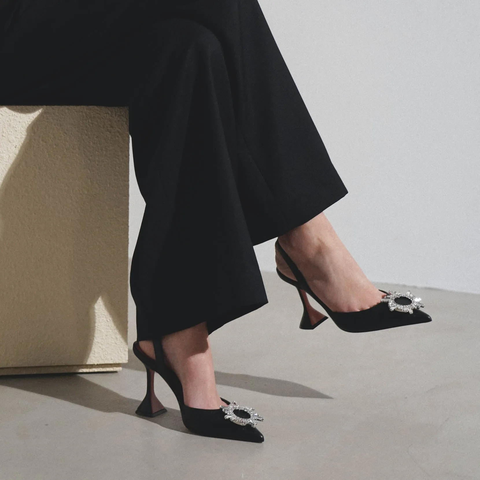 Begum sling 95 crystal embellished black leather pumps