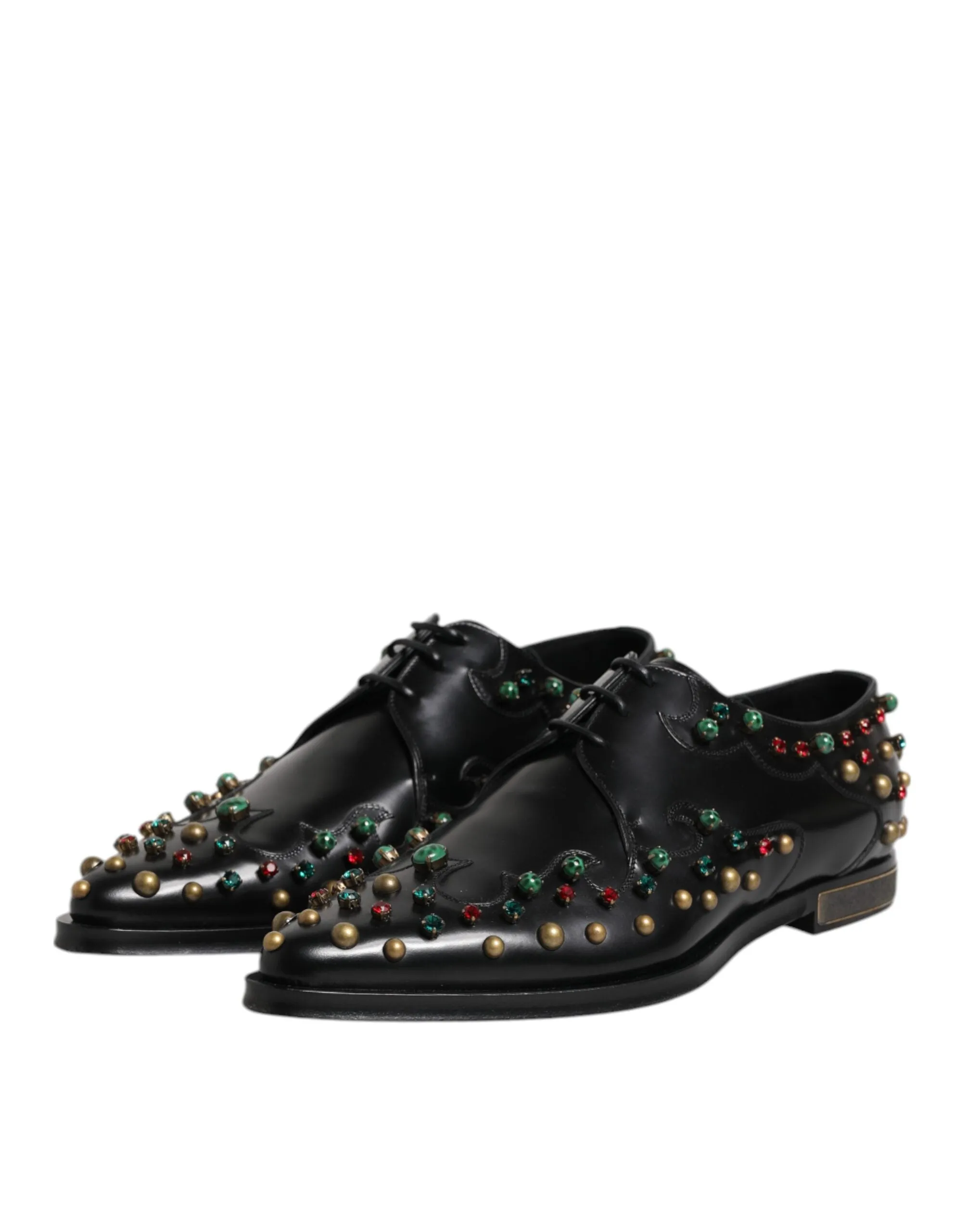 Black Leather Derby Dress Studded Shoes