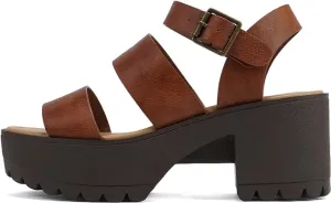 Block Rounded Cognac Strappy Open Ankle Stylish design Pu Soda Express international shipping Sandals Strap Heeled Toe Account
