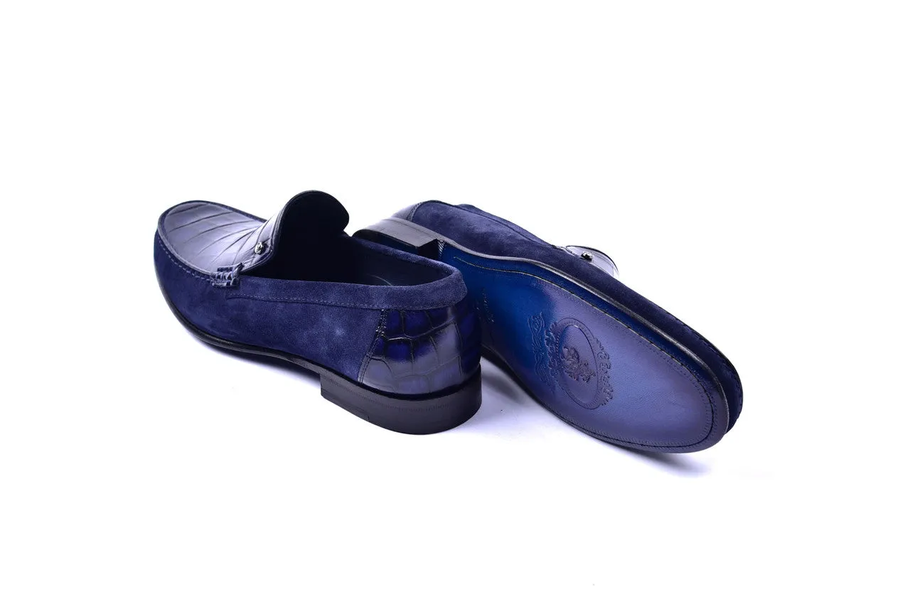 C0014054-3898C Suede And Croco Print Vamp-Navy