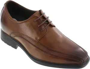 CALTO Men's Invisible Height Increasing Elevator Oxfords Shoes - Brown Leather Lace-up Dress Derby - 3 Inches Taller - G60126B - Size 7.5 D(M) US