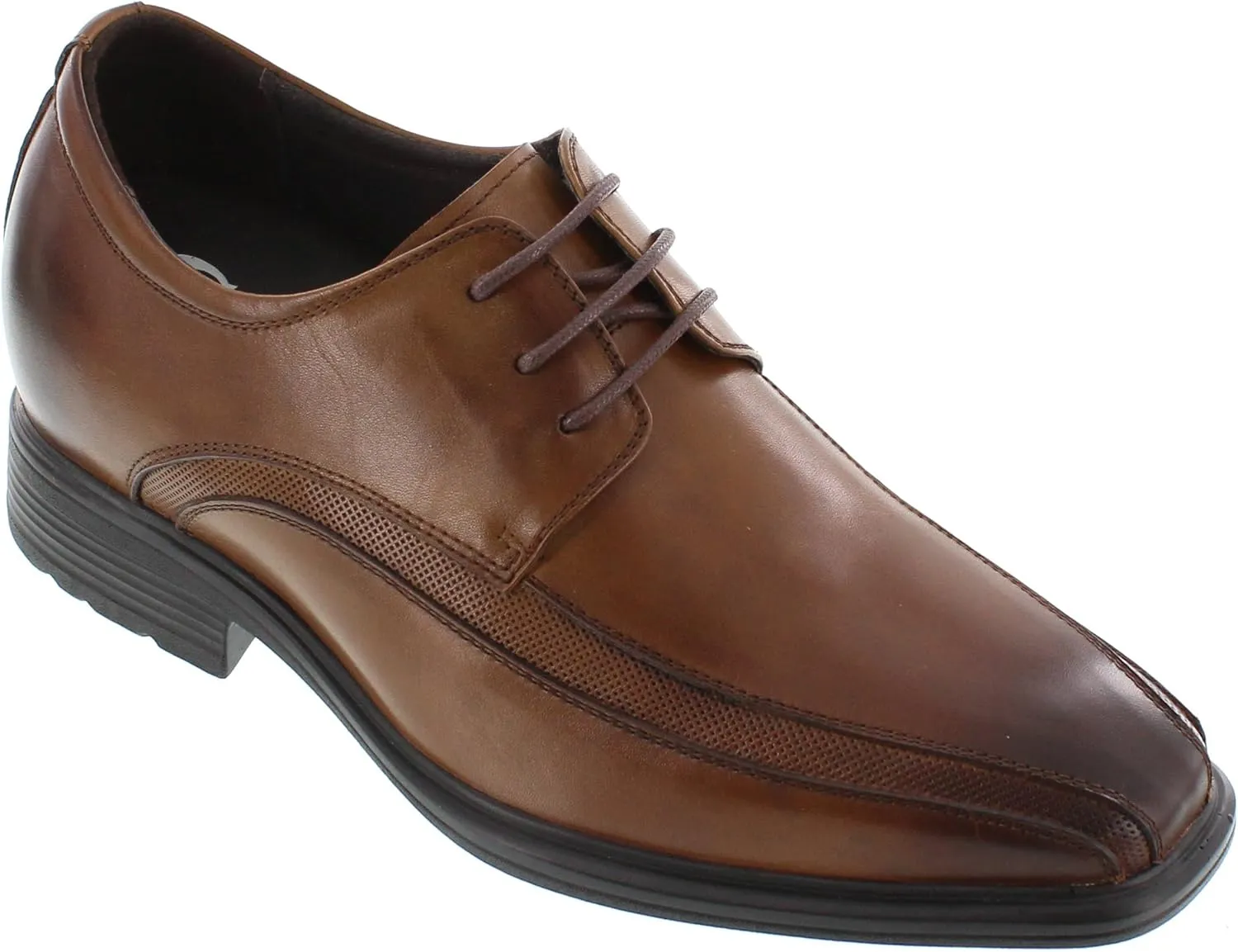CALTO Men's Invisible Height Increasing Elevator Oxfords Shoes - Brown Leather Lace-up Dress Derby - 3 Inches Taller - G60126B - Size 7.5 D(M) US