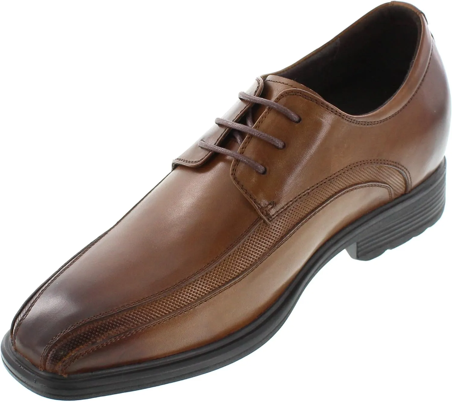 CALTO Men's Invisible Height Increasing Elevator Oxfords Shoes - Brown Leather Lace-up Dress Derby - 3 Inches Taller - G60126B - Size 7.5 D(M) US