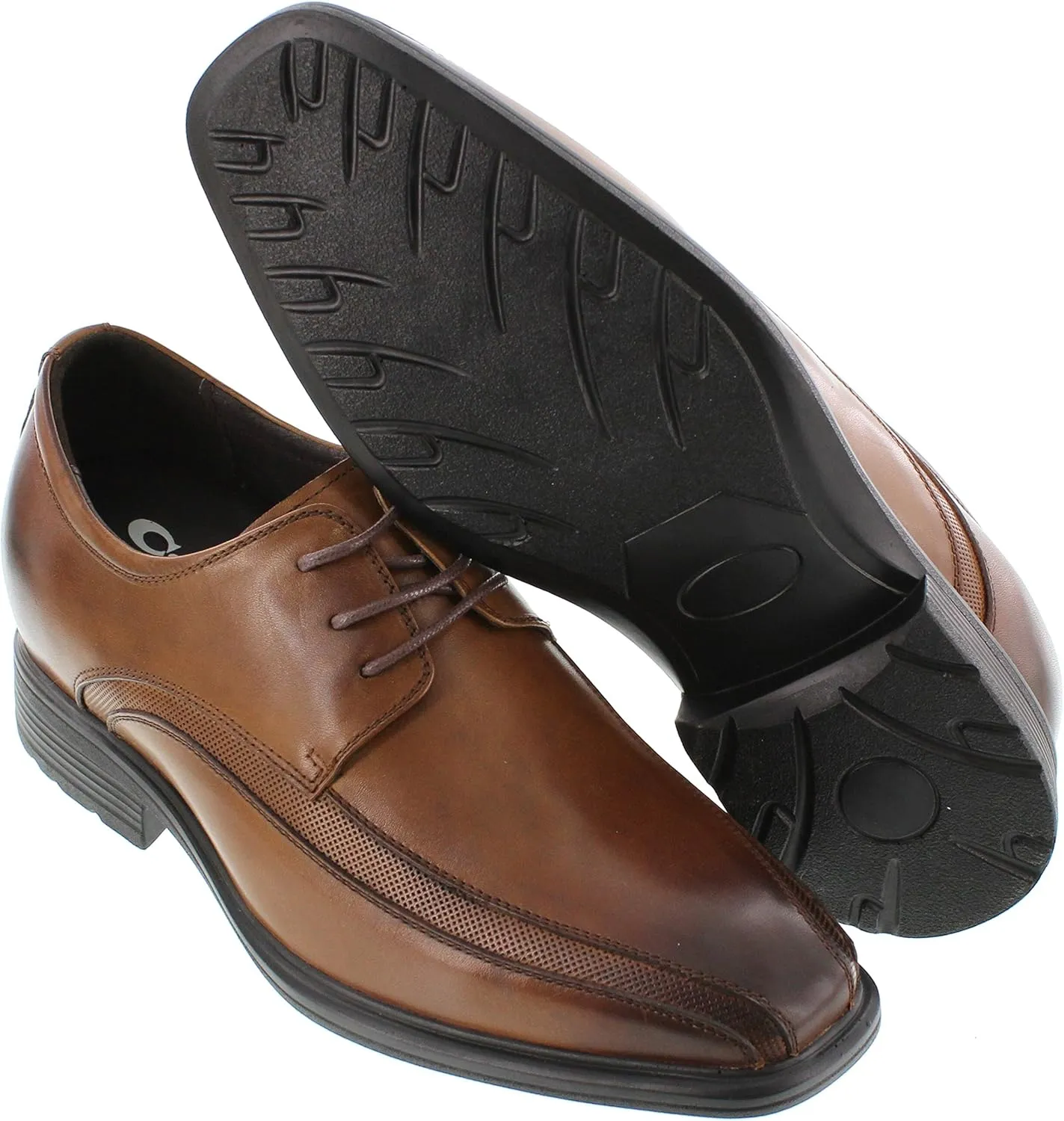 CALTO Men's Invisible Height Increasing Elevator Oxfords Shoes - Brown Leather Lace-up Dress Derby - 3 Inches Taller - G60126B - Size 7.5 D(M) US
