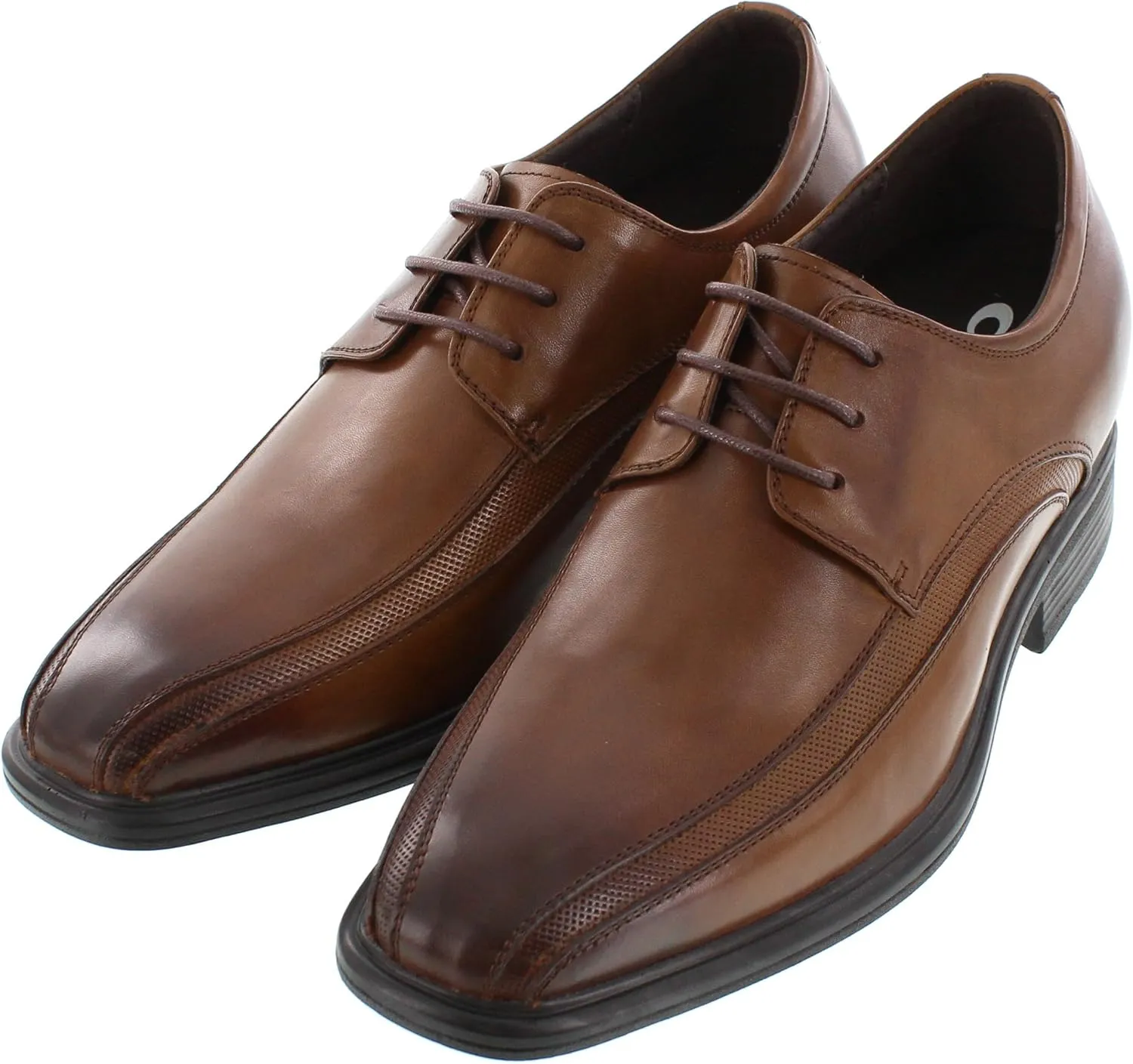 CALTO Men's Invisible Height Increasing Elevator Oxfords Shoes - Brown Leather Lace-up Dress Derby - 3 Inches Taller - G60126B - Size 7.5 D(M) US