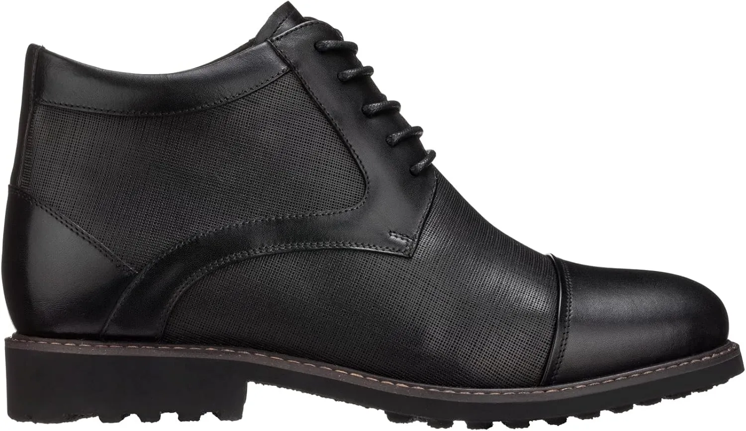 CALTO Men's Invisible Height Increasing Elevator Shoes - Black Leather Lace-up Cap-Toe Boots with Inner Faux Fur - 3.2 Inches Taller - Y41088 - Size 10 D(M) US