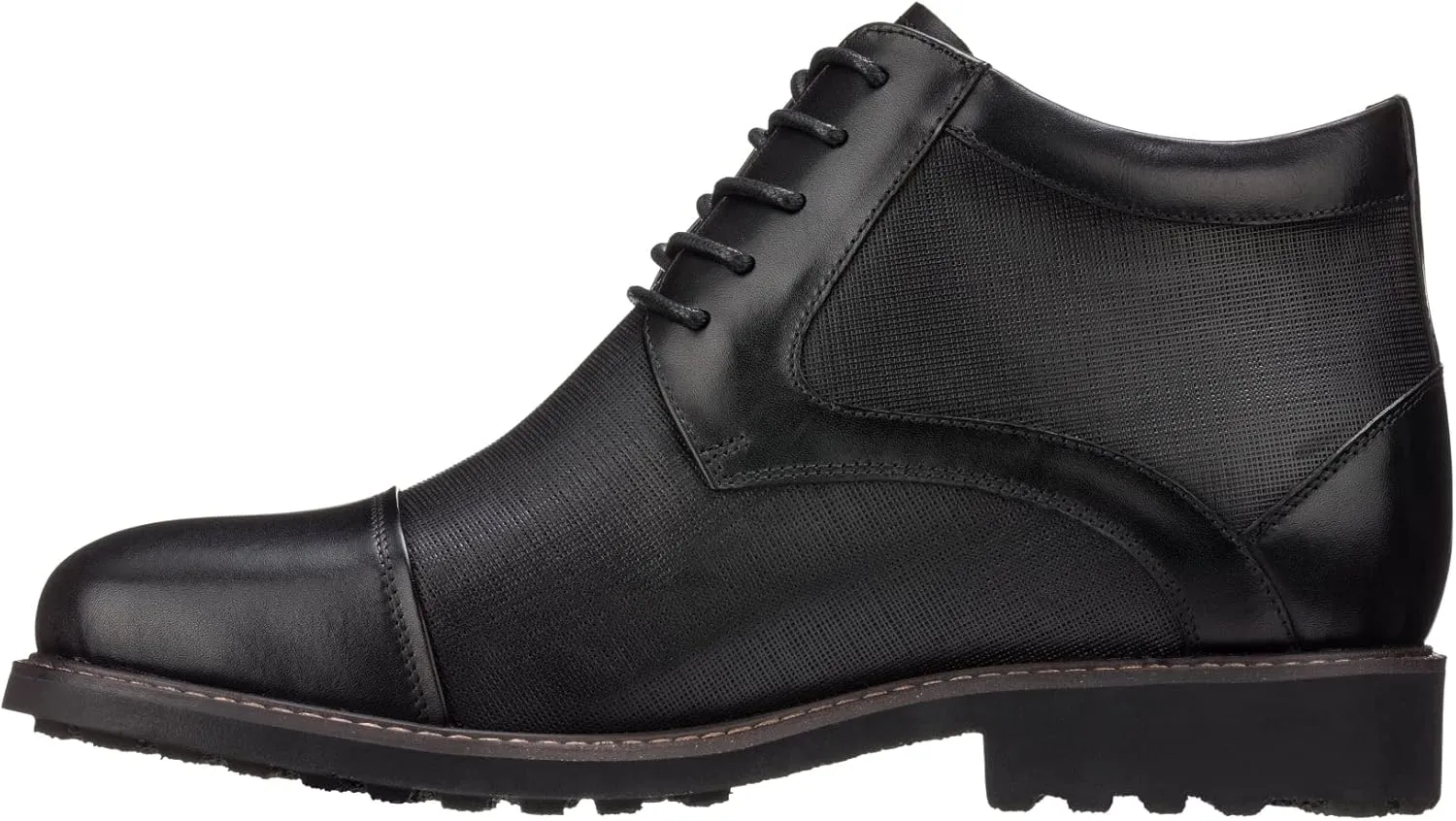 CALTO Men's Invisible Height Increasing Elevator Shoes - Black Leather Lace-up Cap-Toe Boots with Inner Faux Fur - 3.2 Inches Taller - Y41088 - Size 10 D(M) US