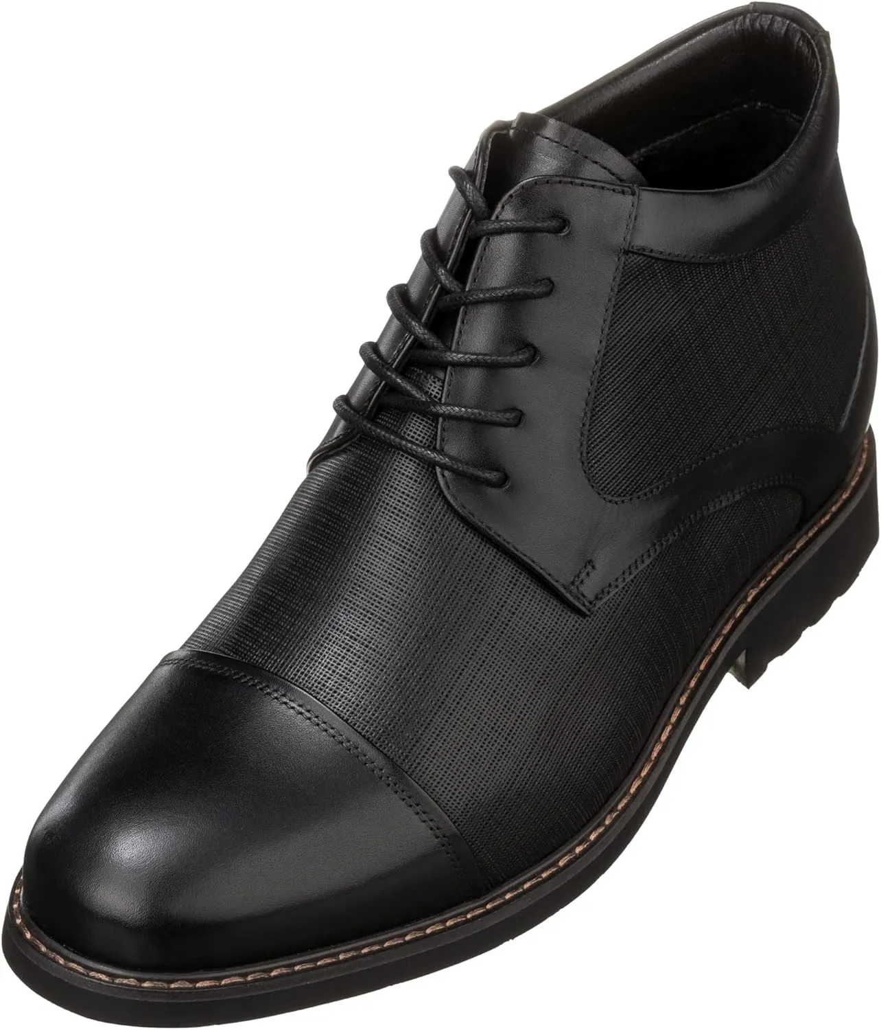 CALTO Men's Invisible Height Increasing Elevator Shoes - Black Leather Lace-up Cap-Toe Boots with Inner Faux Fur - 3.2 Inches Taller - Y41088 - Size 10 D(M) US