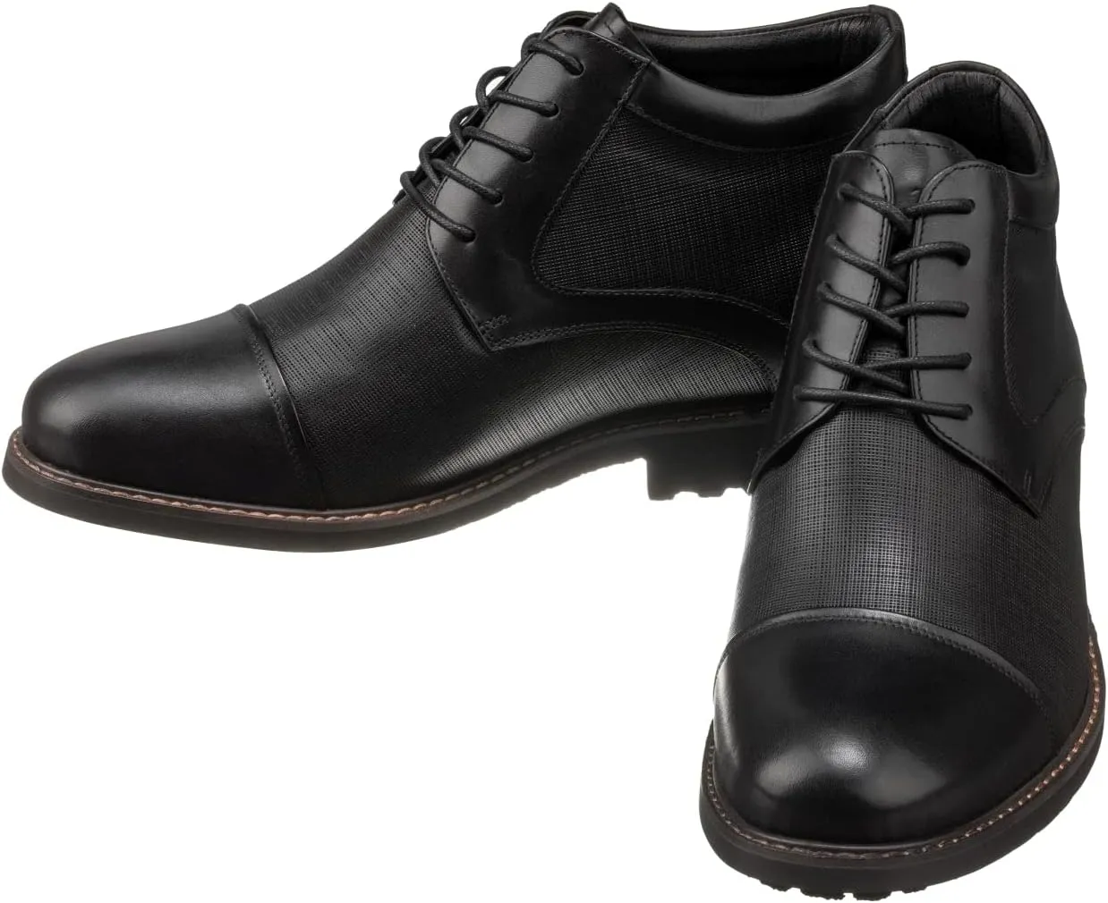 CALTO Men's Invisible Height Increasing Elevator Shoes - Black Leather Lace-up Cap-Toe Boots with Inner Faux Fur - 3.2 Inches Taller - Y41088 - Size 10 D(M) US