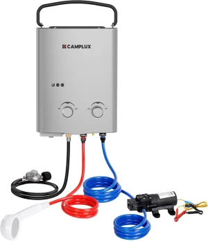 CAMPLUX ENJOY OUTDOOR LIFE 1.32 GPM Outdoor Portable Propane Tankless Water Heater with 1.2 GPM Water Pump Kits, Gray