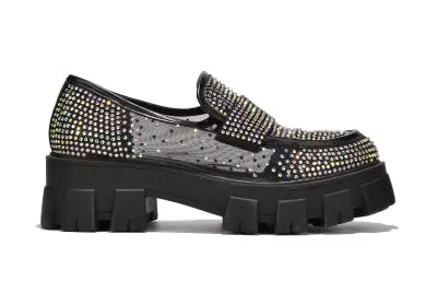 Cape Robbin Abbe Rhinestone detail Mesh Finish Chunky Platform lug Sole Women Loafer-Silvers