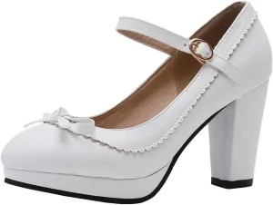Caradise Womens Sweet Shoes Chunky Platform Mary Janes Pumps with Bow
