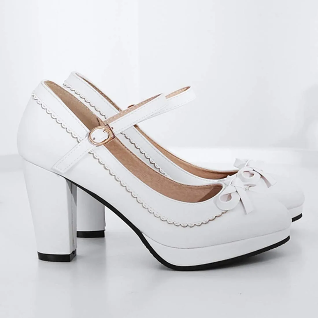 Caradise Womens Sweet Shoes Chunky Platform Mary Janes Pumps with Bow