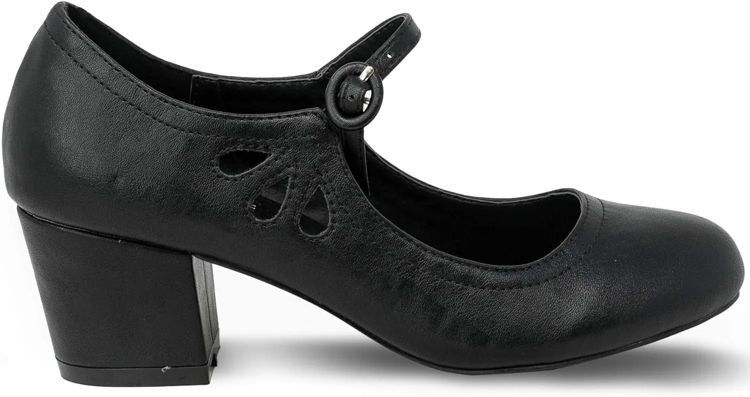 Chase & Chloe Kimmy-21 Women's Round Toe Pierced Mid Heel Mary Jane Style Dress Pumps