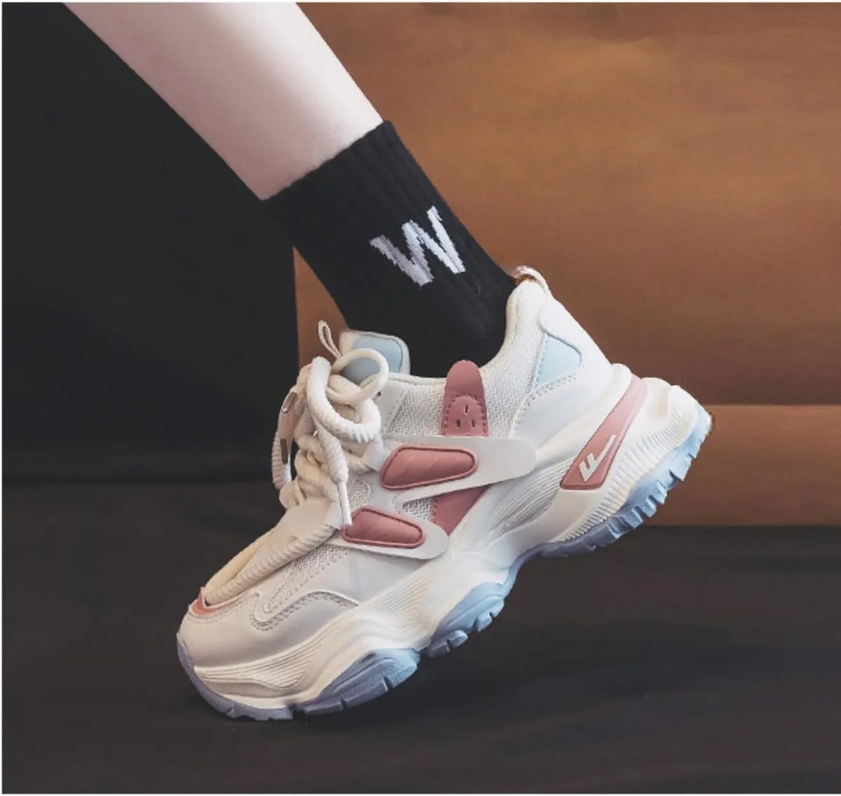Chunky White Platform Sneakers for Women Fashion Casual Thick Dad Shoes Comfortable Preppy Walking Sport Lace Up