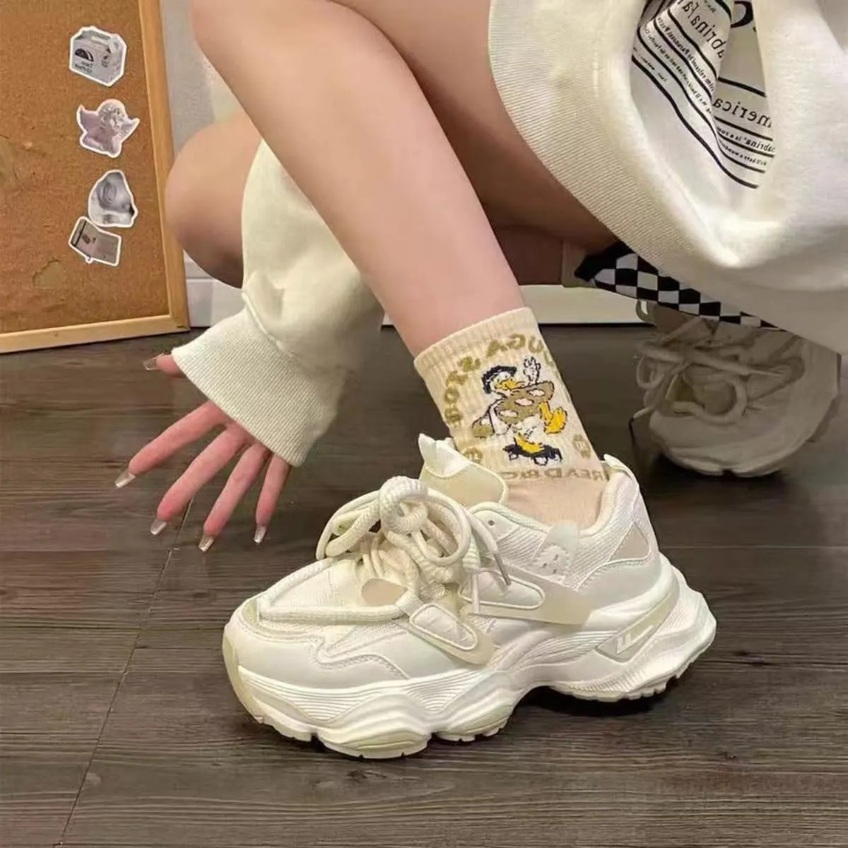 Chunky White Platform Sneakers for Women Fashion Casual Thick Dad Shoes Comfortable Preppy Walking Sport Lace Up