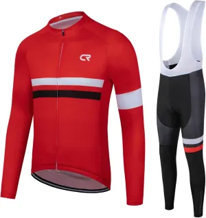 Coconut Ropamo CR Men's Cycling Clothing Set Long Sleeve Cycling Jersey Zipper Pocket Bike Outfit Cycling Bib Pants 3D Padded