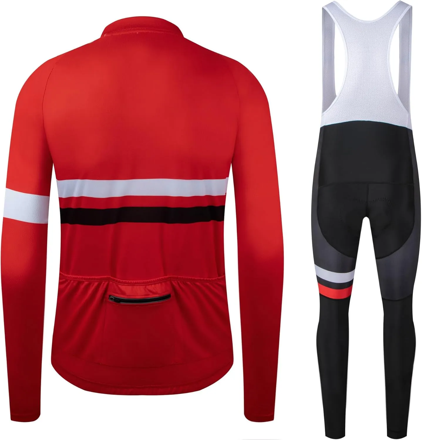 Coconut Ropamo CR Men's Cycling Clothing Set Long Sleeve Cycling Jersey Zipper Pocket Bike Outfit Cycling Bib Pants 3D Padded