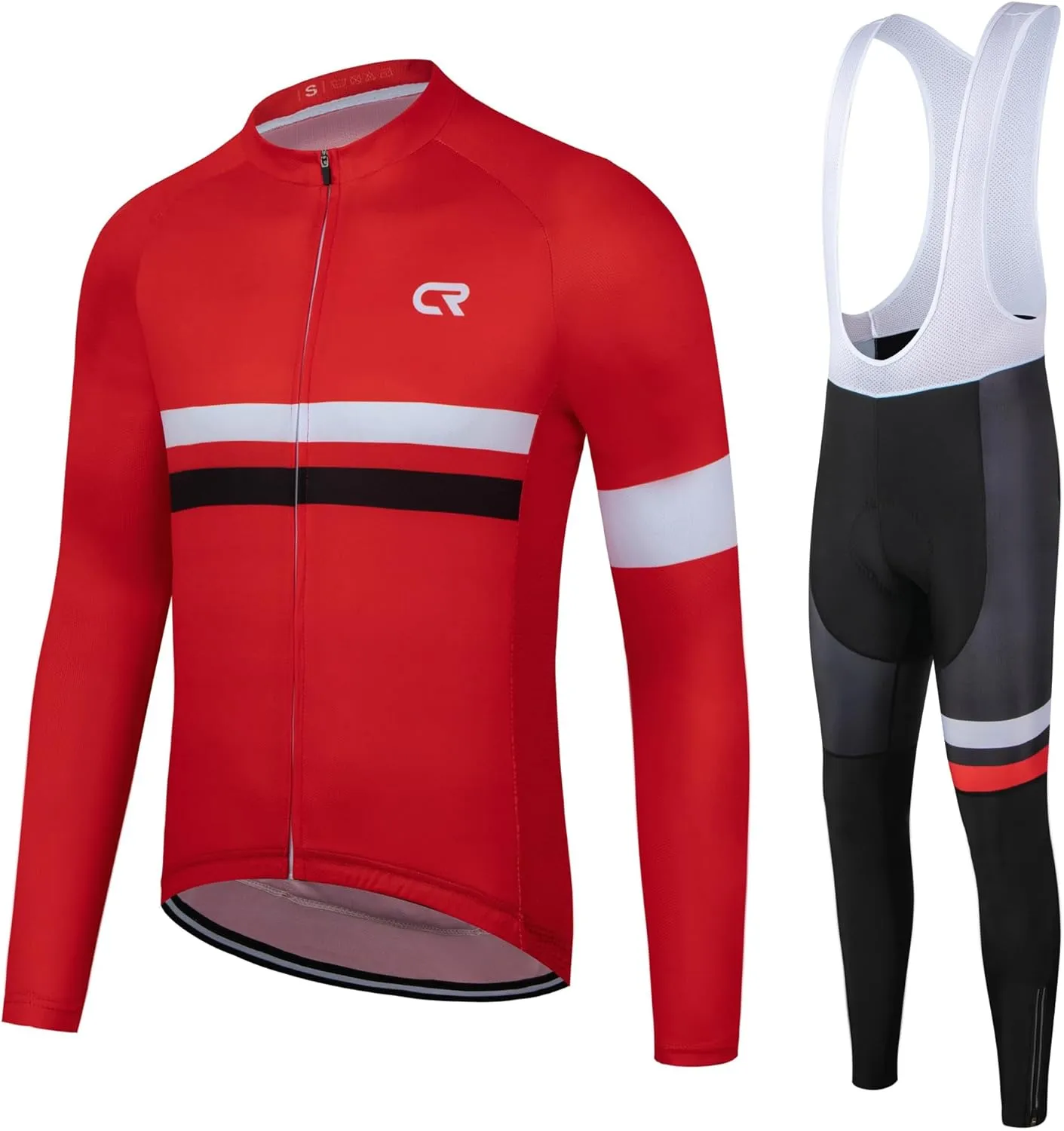 Coconut Ropamo CR Men's Cycling Clothing Set Long Sleeve Cycling Jersey Zipper Pocket Bike Outfit Cycling Bib Pants 3D Padded