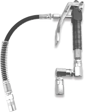 Control Handle Valve - Flex. spout 4 Jaws Coupler for Grease Pump, Heavy Duty High Pressure 7,500 PSI, 1/4 inch NPT(f) Inlet with 360 Degree Z Swivel (12" Flex. Spout with Spring Protector)