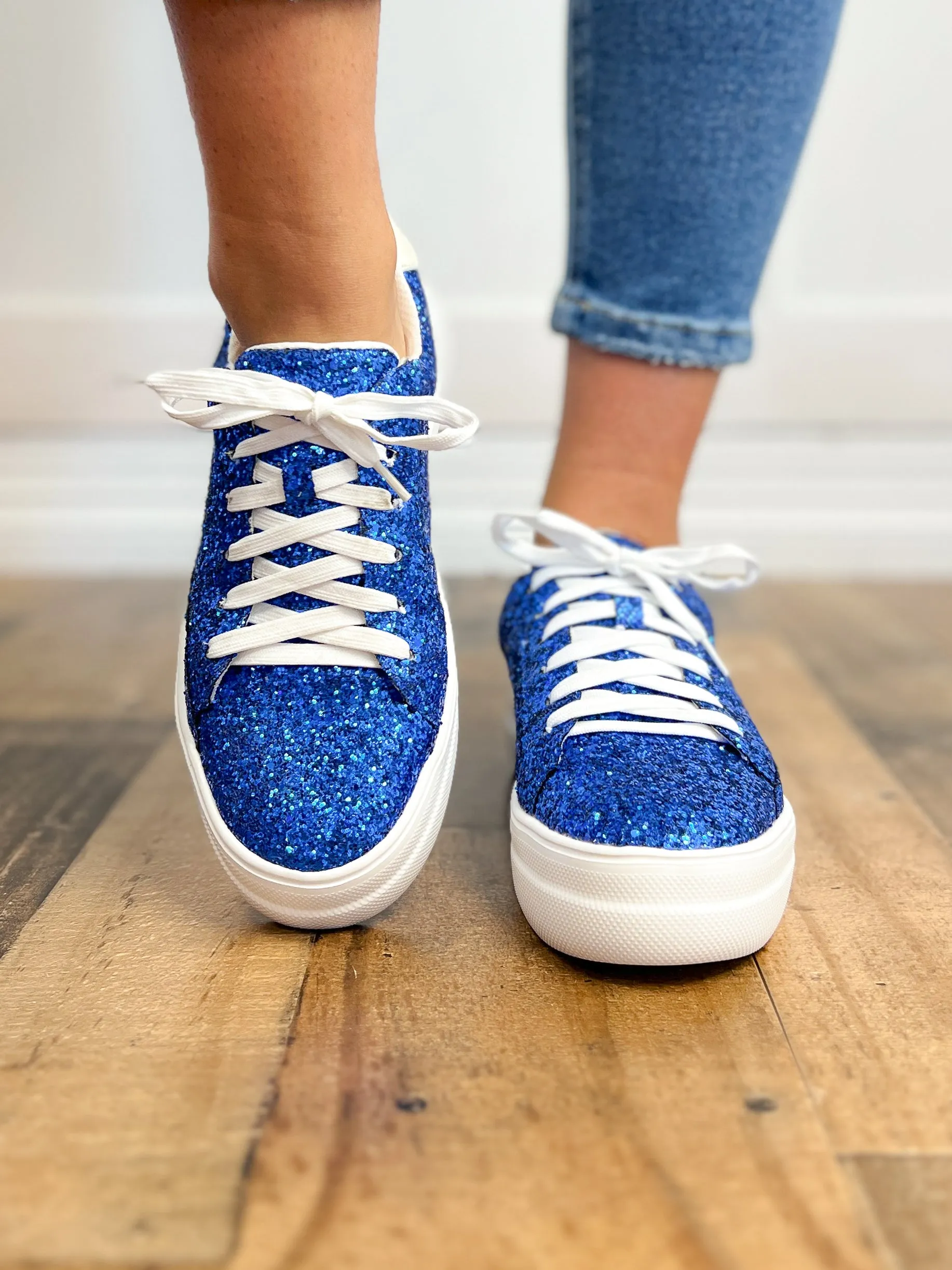 Corkys Glaring Electric Blue Chunky Glitter Raised Sneaker Shoes