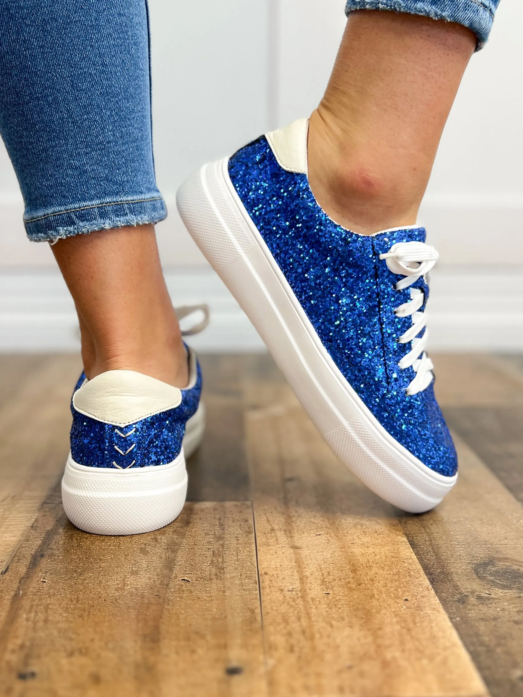 Corkys Glaring Electric Blue Chunky Glitter Raised Sneaker Shoes