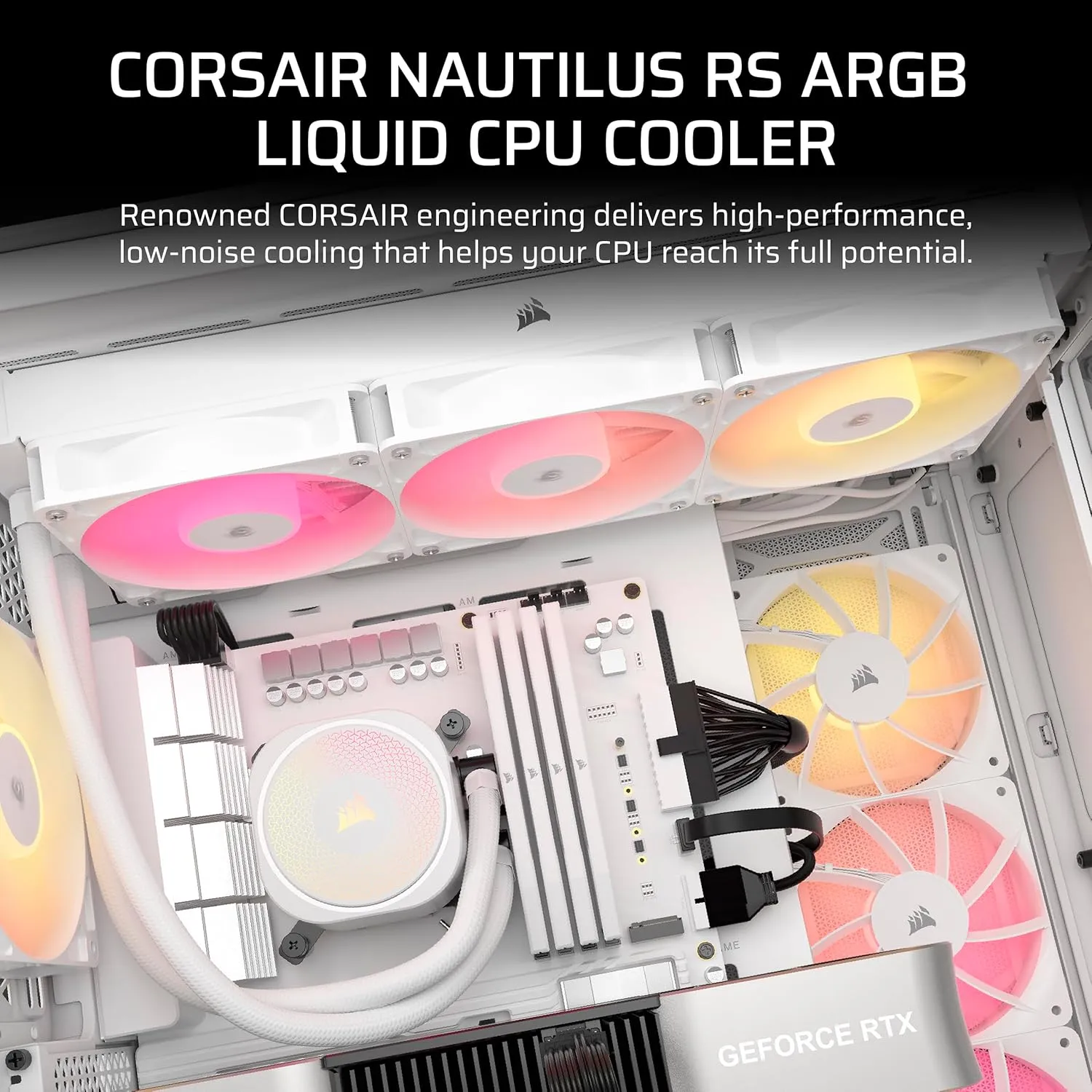 CORSAIR Nautilus 360 RS ARGB Liquid CPU Cooler – 360mm AIO – Low-Noise – Direct Motherboard Connection – Daisy-Chain – Intel LGA 1851/1700, AMD AM5/AM4 – 3X RS120 ARGB Fans Included – White