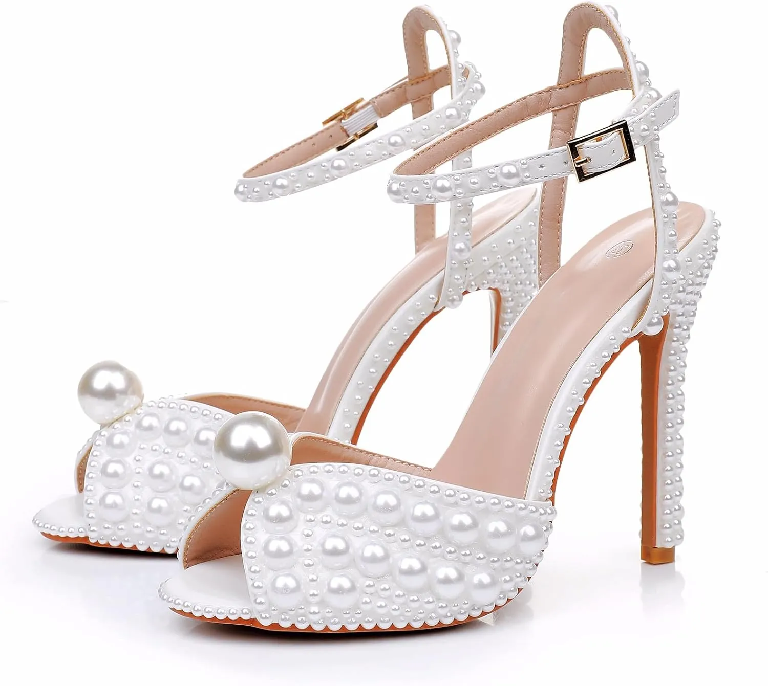 Crystal Queen Full Pearls Stiletto heels Sandals Thin High Heels Peep Toe Sandals White Pearls Bridal Wedding Shoes Evening Wedding Sandals Pump Heels For Bride