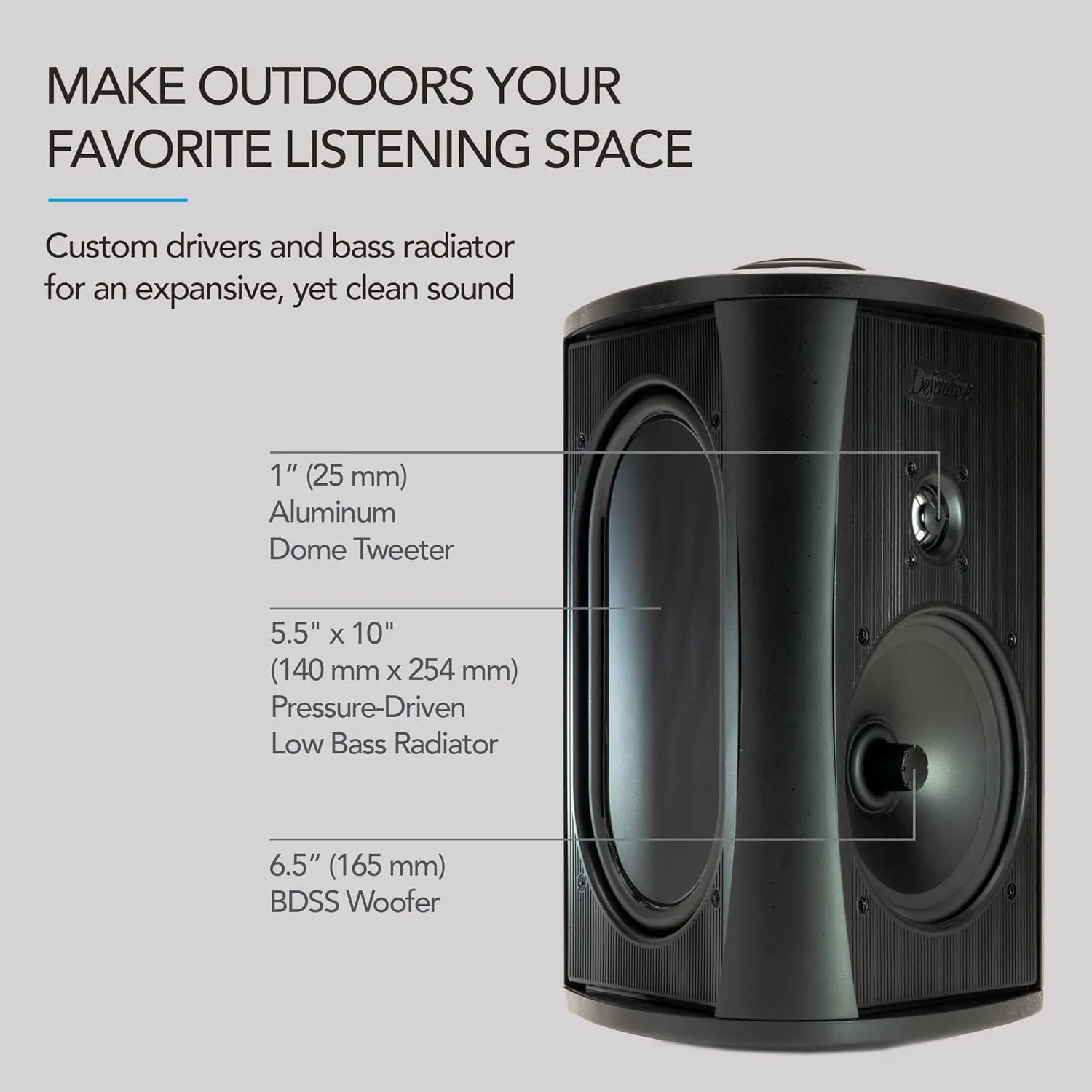 Definitive Technology AW6500 Outdoor Speaker - 6.5-inch Woofer, 200 Watts, Built for Extreme Weather, Single, Black