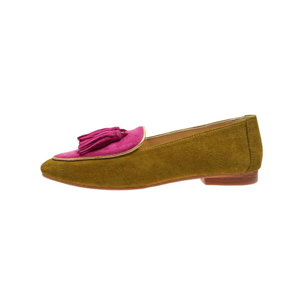 Diana in Martini Olive and Fuchsia