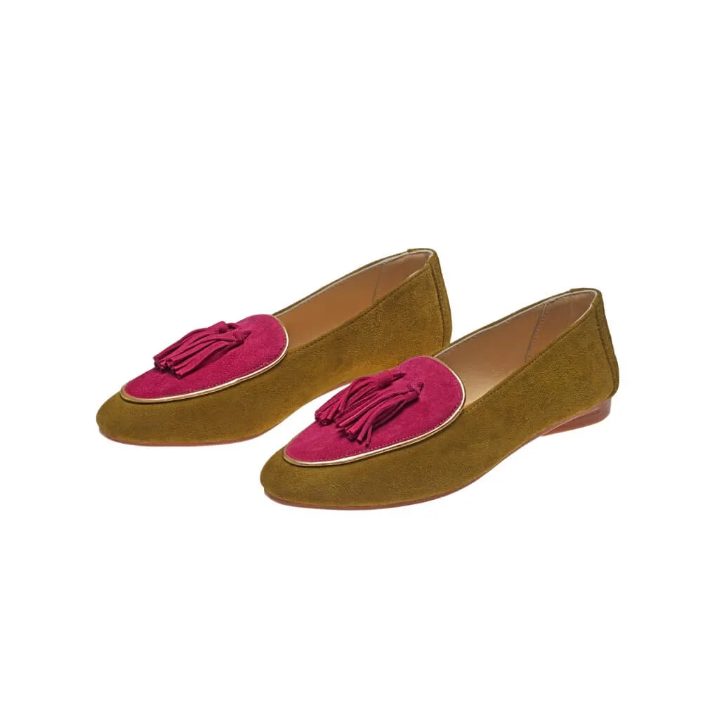 Diana in Martini Olive and Fuchsia