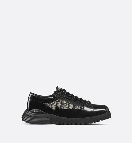 Dior Combat Derby Shoe • Black Polished Calfskin with Beige and Black Dior Oblique Jacquard