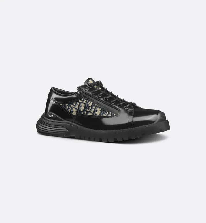 Dior Combat Derby Shoe • Black Polished Calfskin with Beige and Black Dior Oblique Jacquard