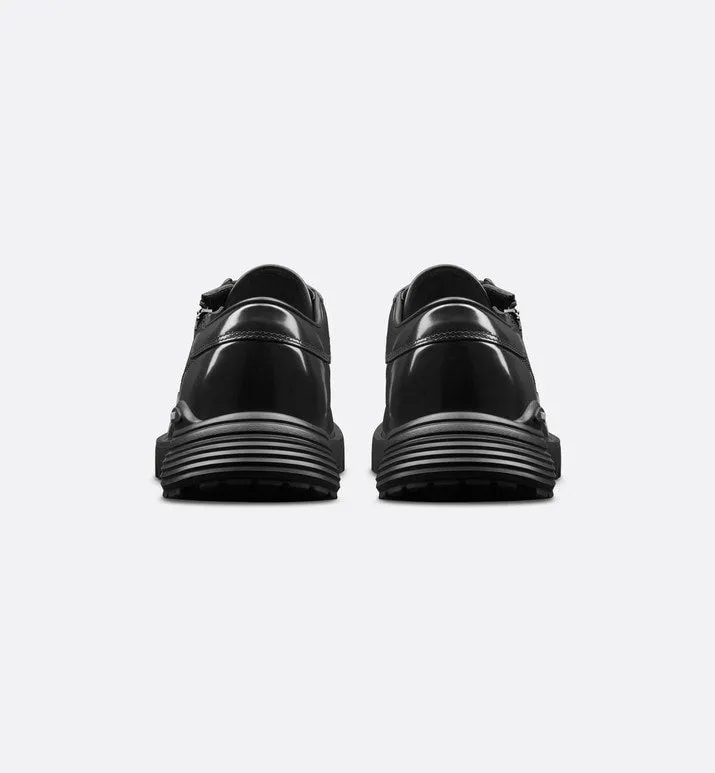 Dior Combat Derby Shoe • Black Polished Calfskin with Beige and Black Dior Oblique Jacquard